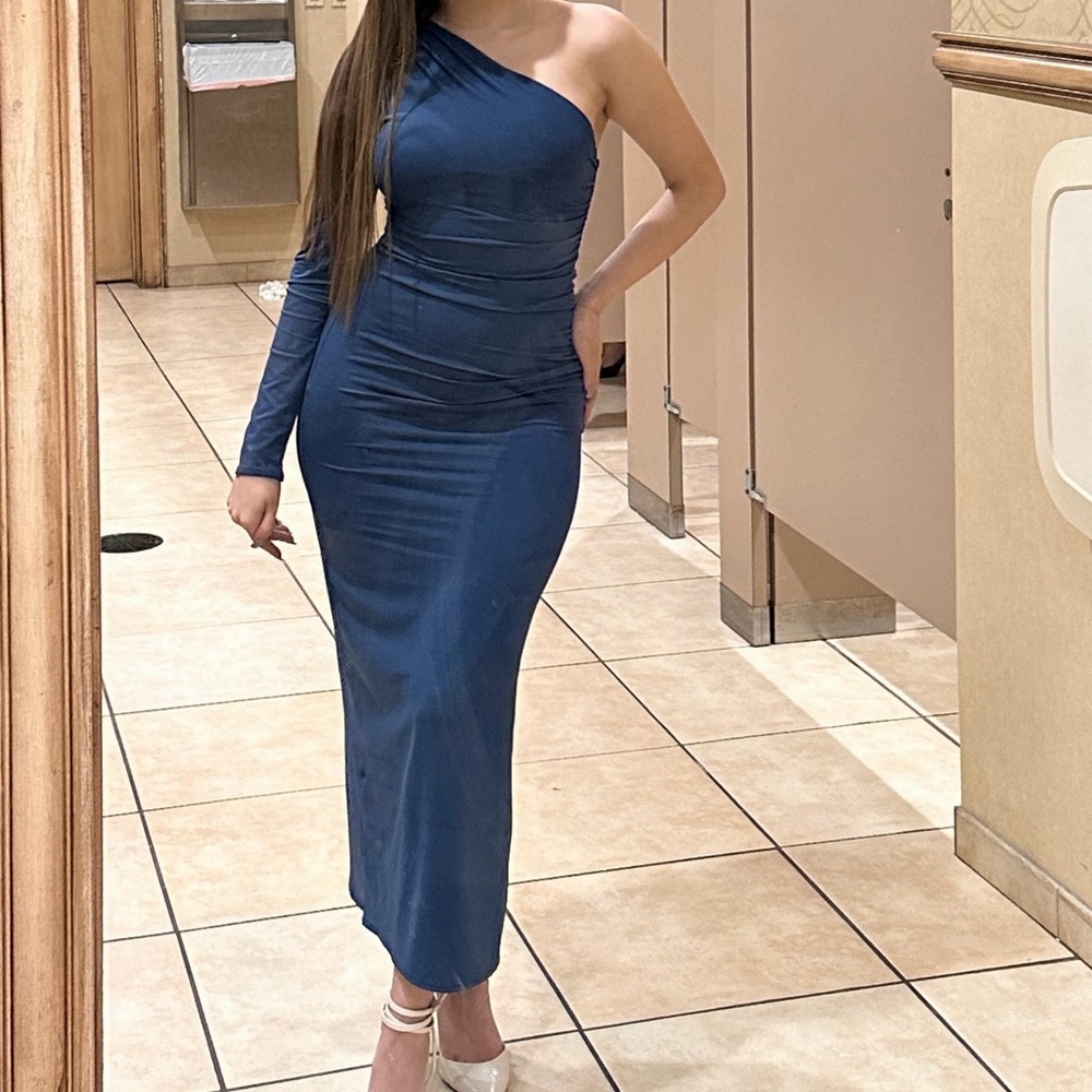 Zara One-Shoulder Navy Dress